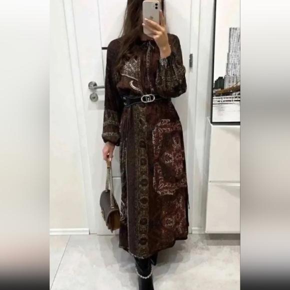 Zara Printed Midi Dress Brick - Picture 6 of 7